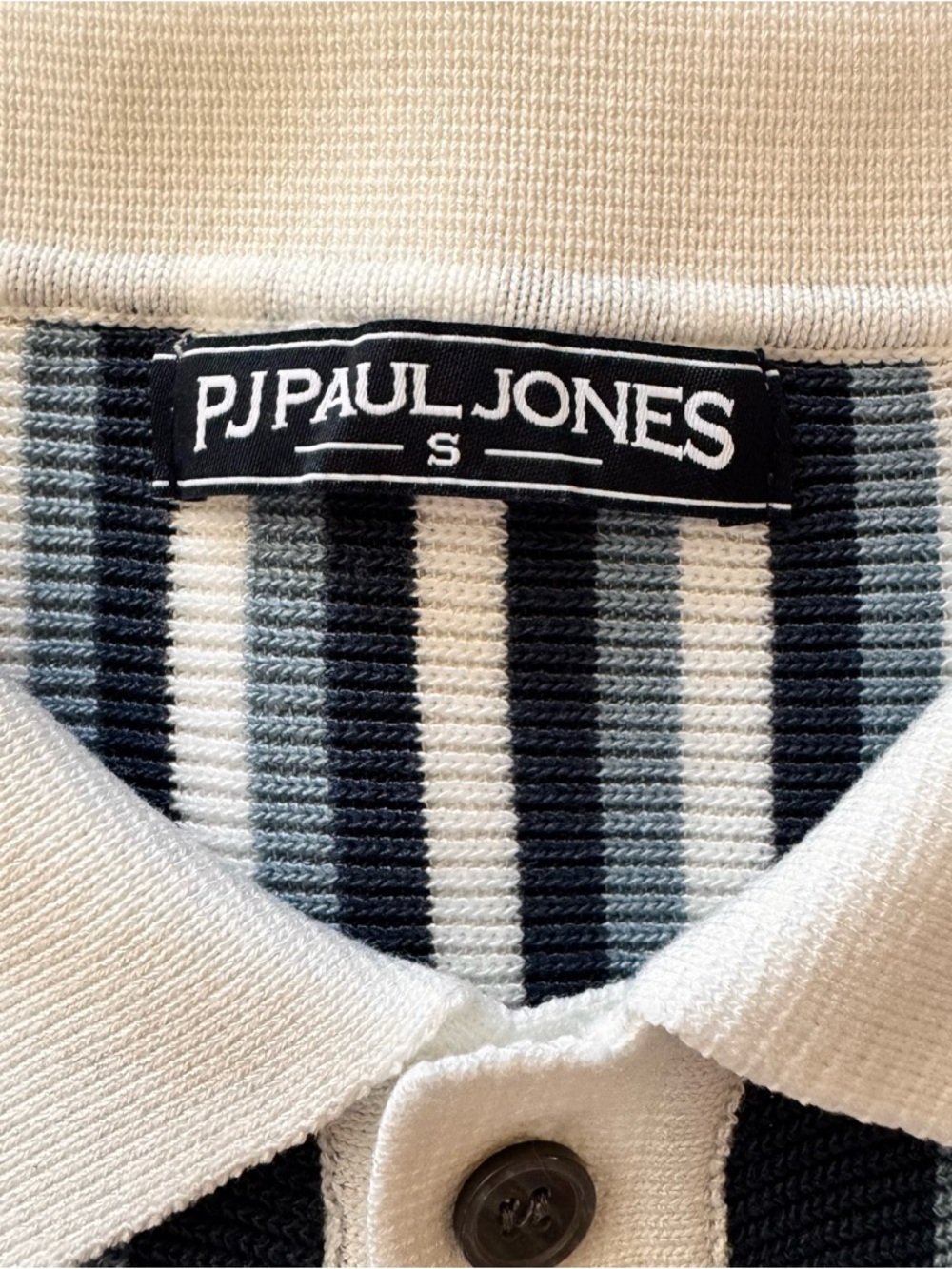 Striped Knit Polo Shirt Blue White Button Front Short Sleeve Men’s Small - Picture 3 of 11